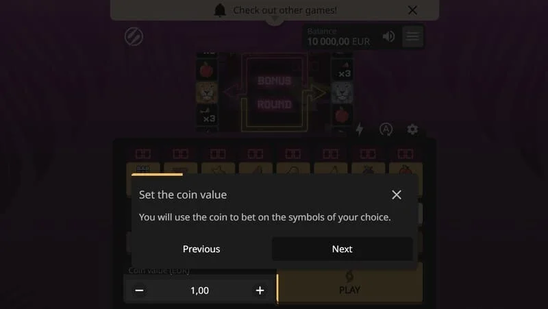 Lion Zama Fruits Bonus Spins - inicio del modo Bonus Spins característico de la serie